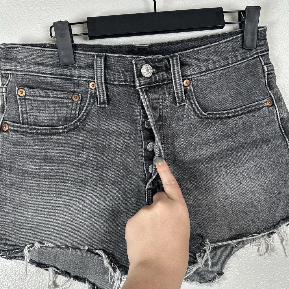 Levi's‎ 501 Original High Rise Black Distressed Denim Cut Off Shorts Womens 27